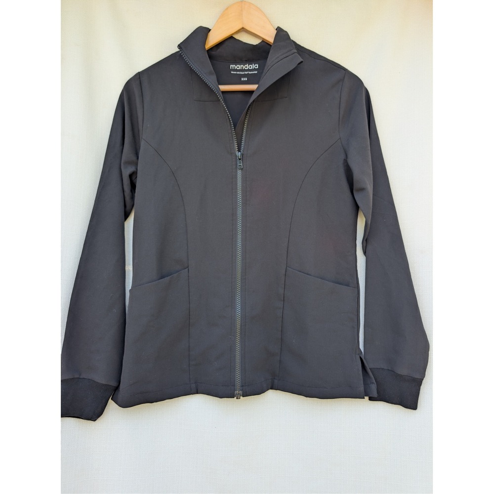 Mandala Scrub Warm Up Jacket Womens XXS Black EquaTek Fluid Resistant Zip